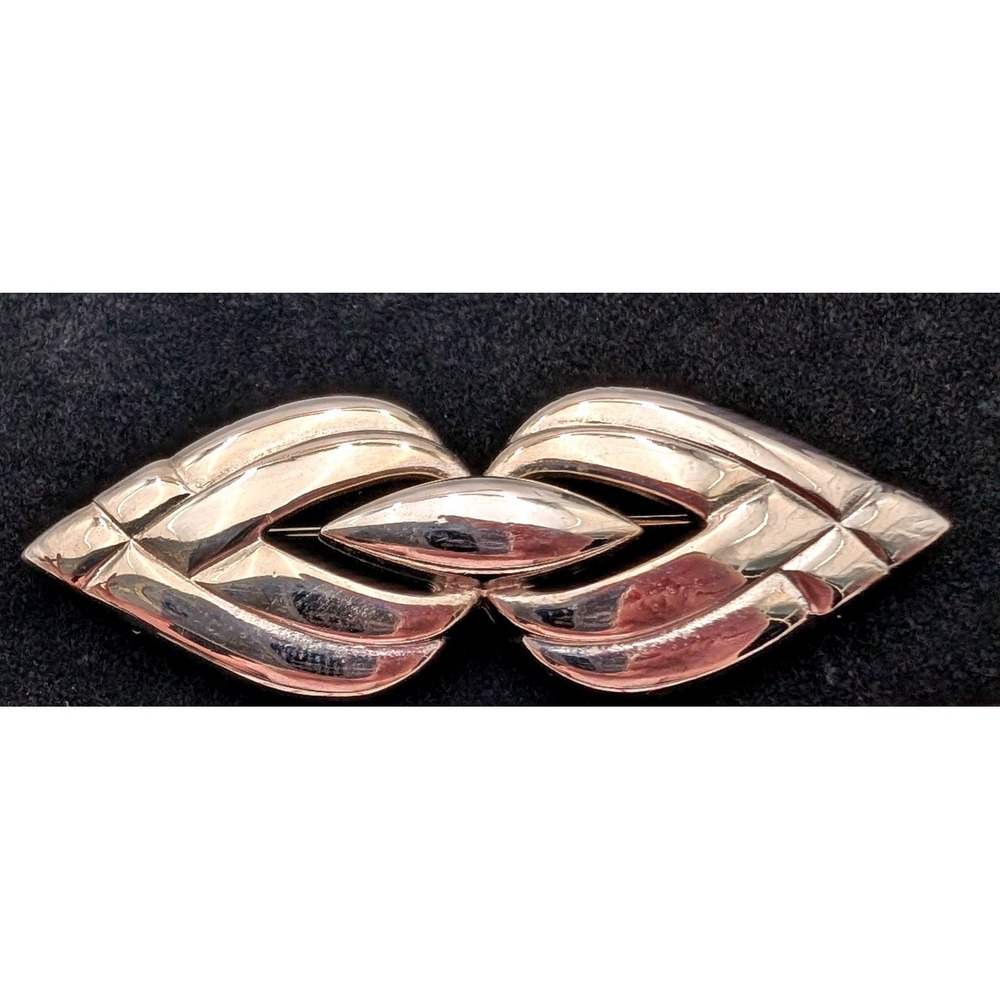 Vintage Silver Tone Geometric Leaf Brooch Modern High Polish Openwork Pin